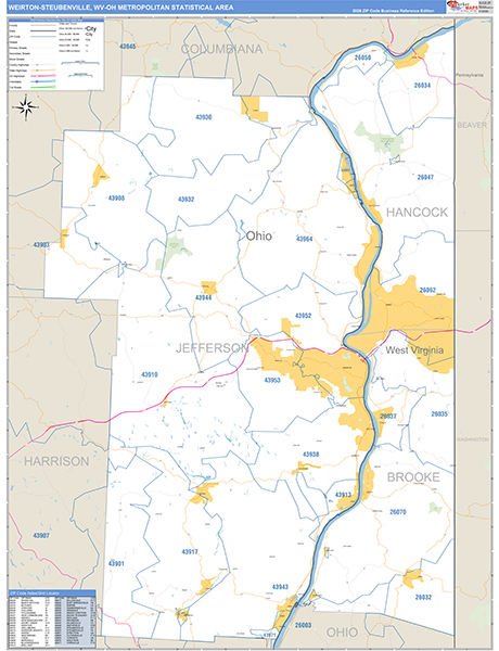 Weirton-Steubenville Metro Area Wall Map